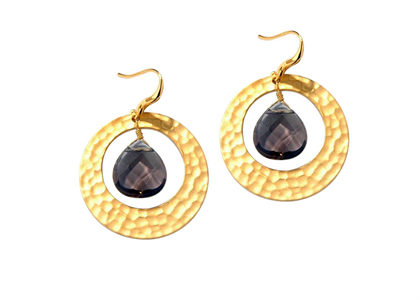 Gold Plated Gemstone Texture Dangle Earring